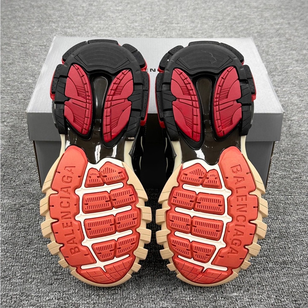 Balenciaga Black, Red & Beige Track Leather Mesh Sneakers - Picture 7 of 9
